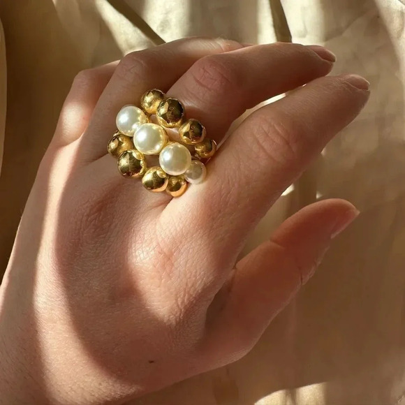 Baroque Pearl Gold Beads Pearl Rings - Picture 6 of 15